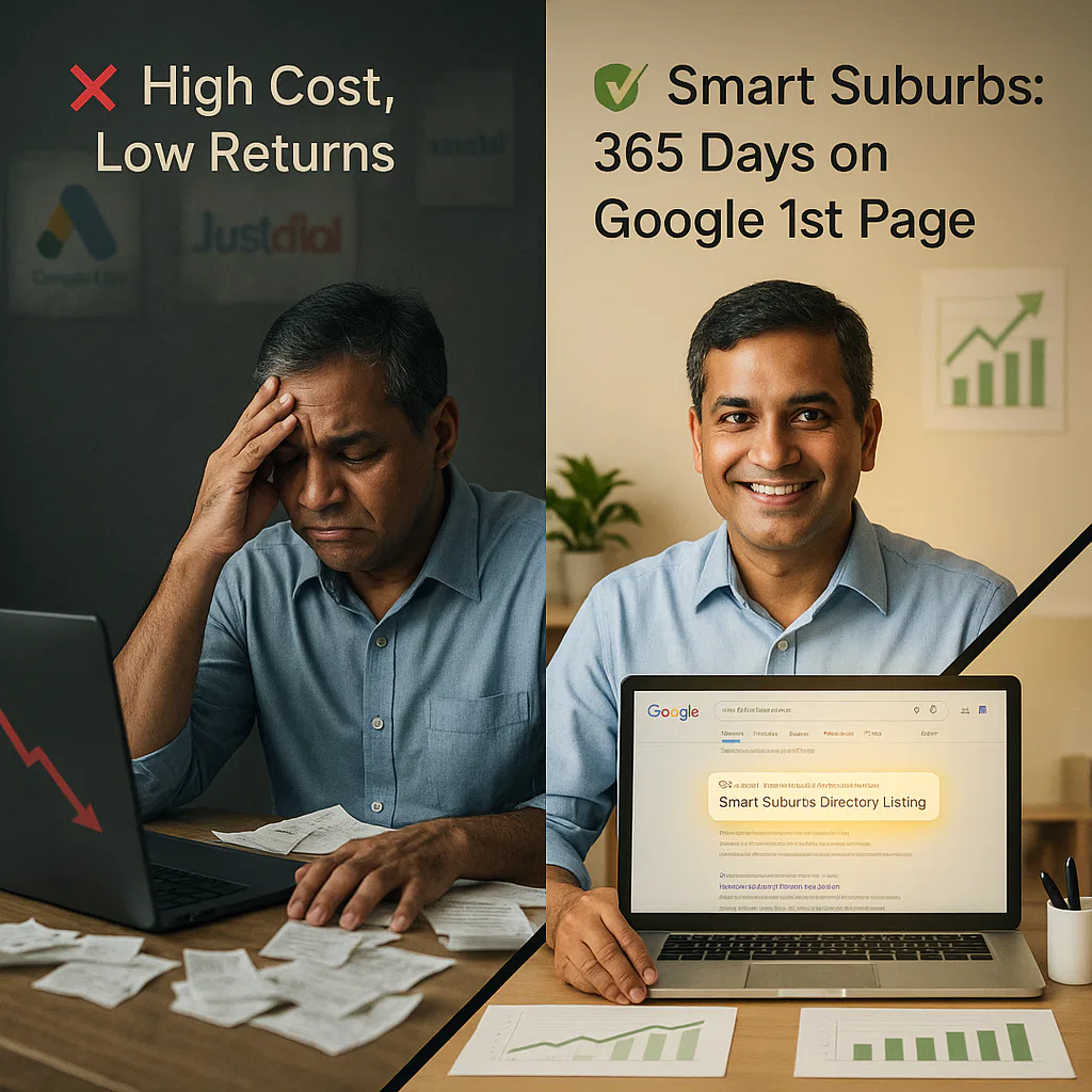 smart suburbs hyperlocal directories v/s Just dial , google ads , facebook groups , whatapp api
